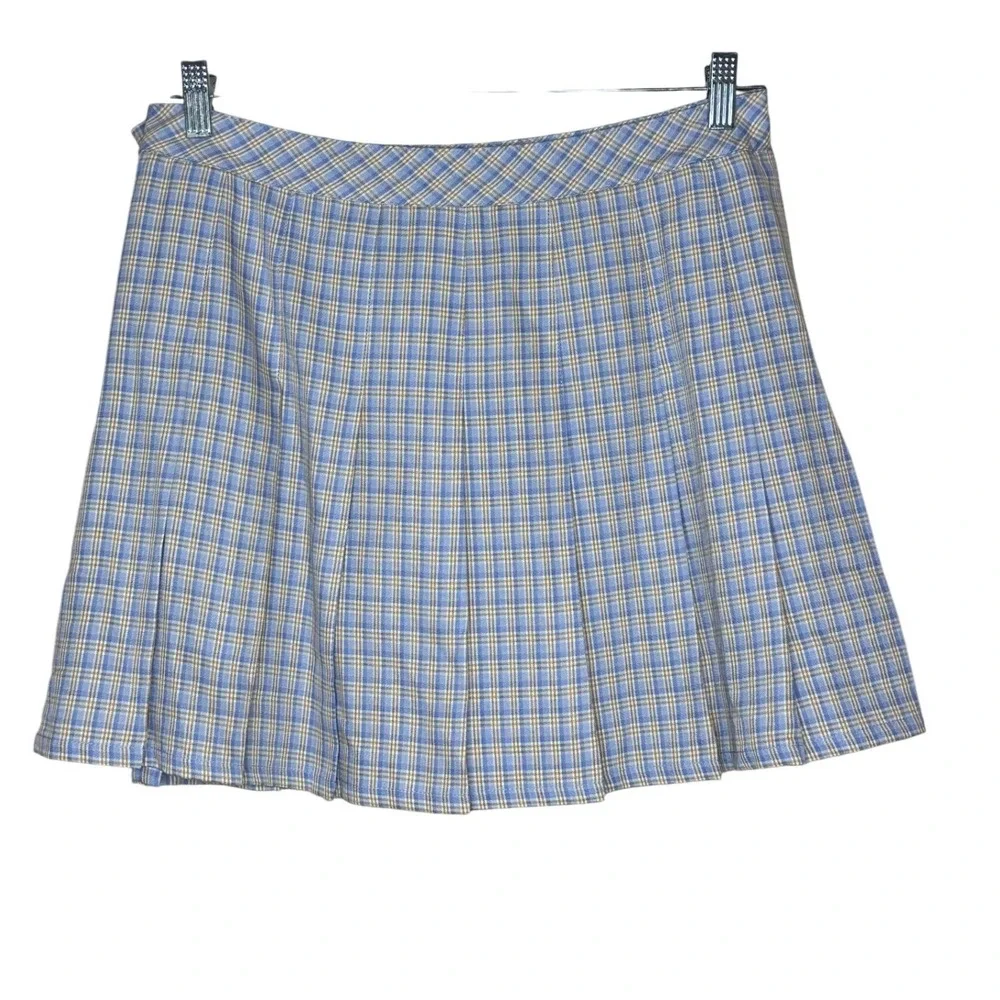 Elodie NWT Blue Plaid Pleated Mini Skirt Preppy Schoolgirl Checkered Large Chic